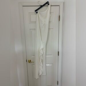 White One Shoulder Ruffle Dress